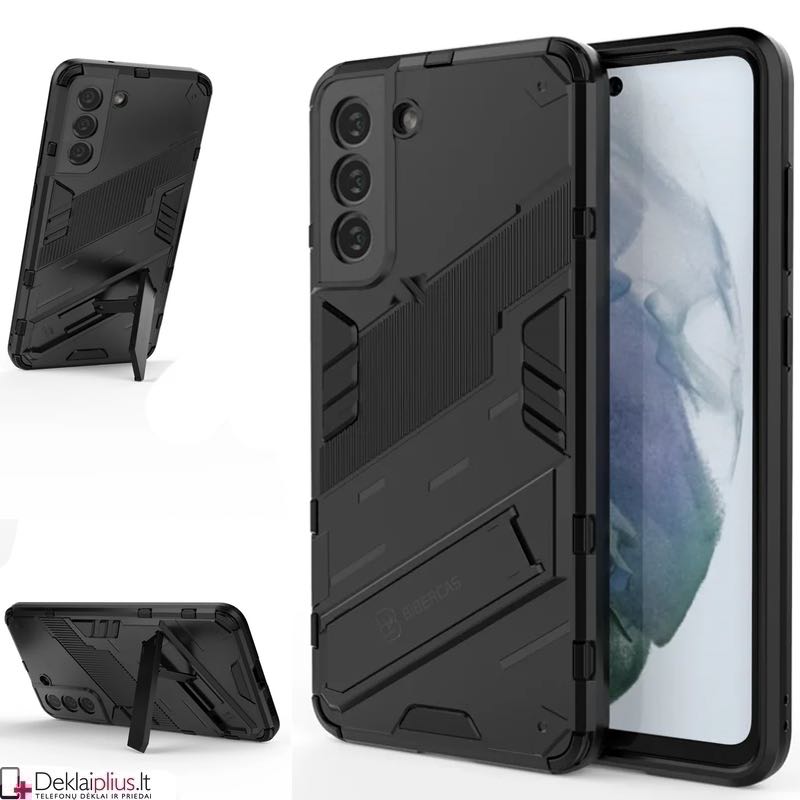 Smūgiams atsparus dėklas su kojele - juodas (Samsung S21) Smūgiams atsparus dėklas su kojele - juodas (Samsung S21)